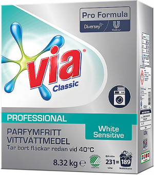 Tvättmedel Via Professional Plus White Sensitive 8,32 kg
