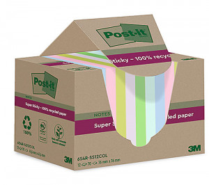 Post-It Super Recycled 76x76 mm blandade färger 12/fp